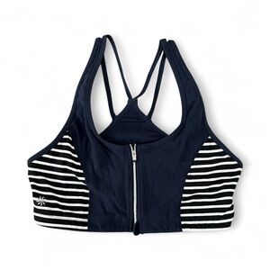 Athleta Navy Black Striped Zip Front Sports Bra Women’s XL